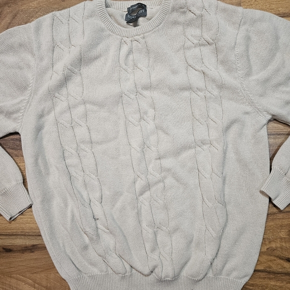 Lyle And Scott Scotland Mens XL 100% Combed Cotton Sweater White Cable Knit - Picture 2 of 6